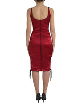 Dolce & Gabbana Elegant Satin Corset Midi Dress in Red