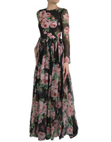 Dolce & Gabbana Elegant Black Silk Maxi Dress with Rose Print