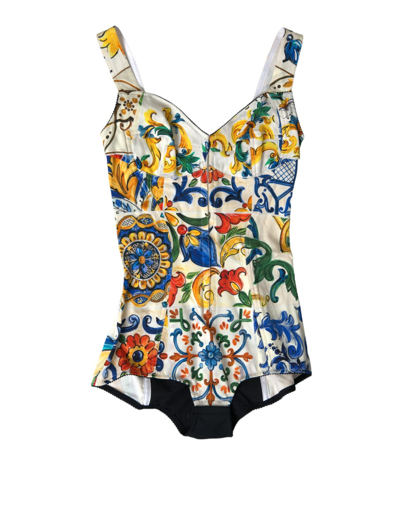 Dolce & Gabbana Elegant Printed Silk Blend Bodysuit Top