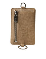 Dolce & Gabbana Beige Calf Leather Lanyard Logo Card Holder Wallet