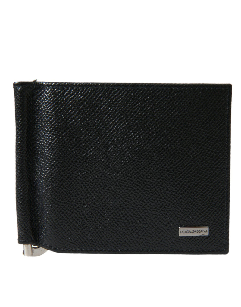 Dolce & Gabbana Black Calf Leather Bifold Logo Plaque Card Holder Wallet