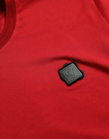 Dolce & Gabbana Red Logo Patch Cotton Crew Neck T-shirt