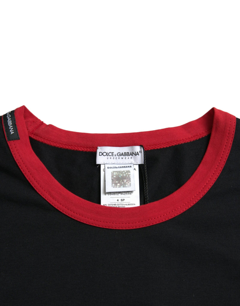 Dolce & Gabbana Black Red Cotton Stretch Crew Neck T-shirt