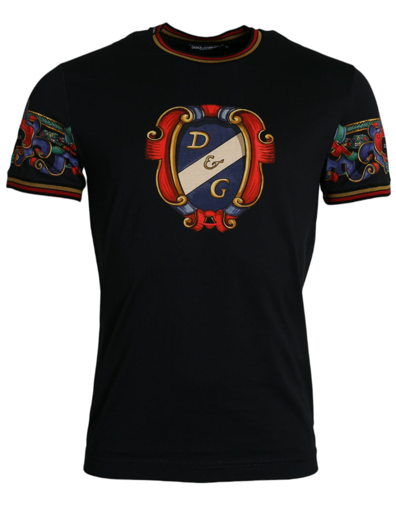 Dolce & Gabbana Black Logo Print Cotton Crew Neck T-shirt