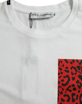 Dolce & Gabbana White Red Leopard Cotton Crew Neck T-shirt