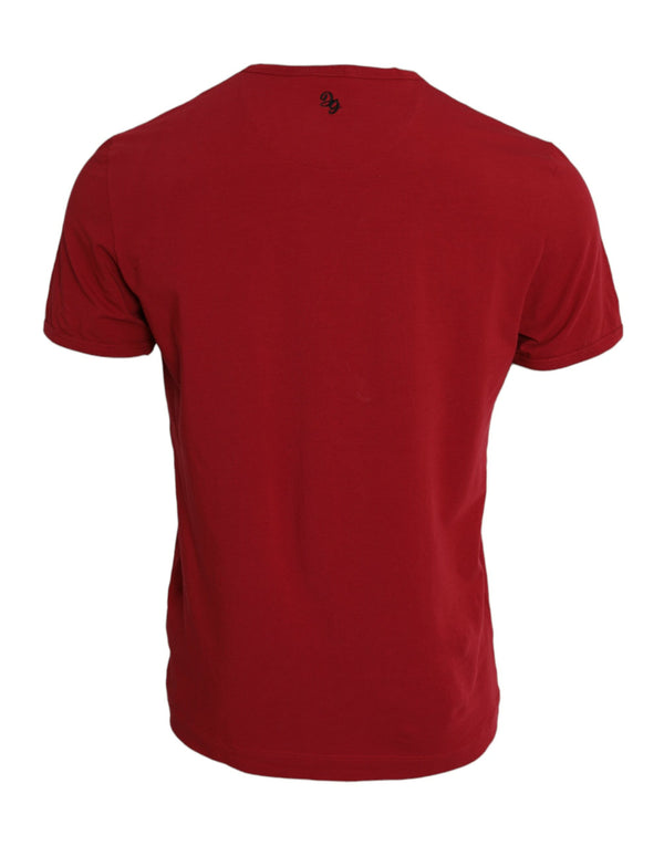 Dolce & Gabbana Red Logo Embroidery Cotton Crew Neck T-shirt