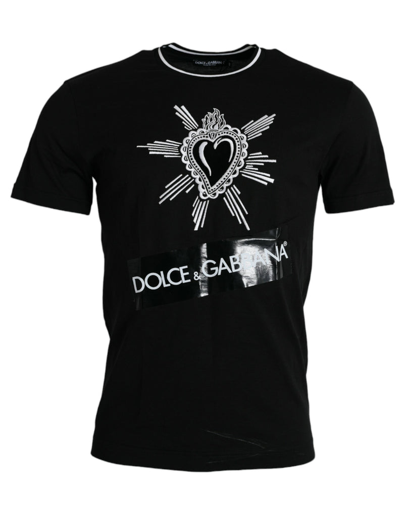 Dolce & Gabbana Black Sacred Heart Cotton Crew Neck T-shirt