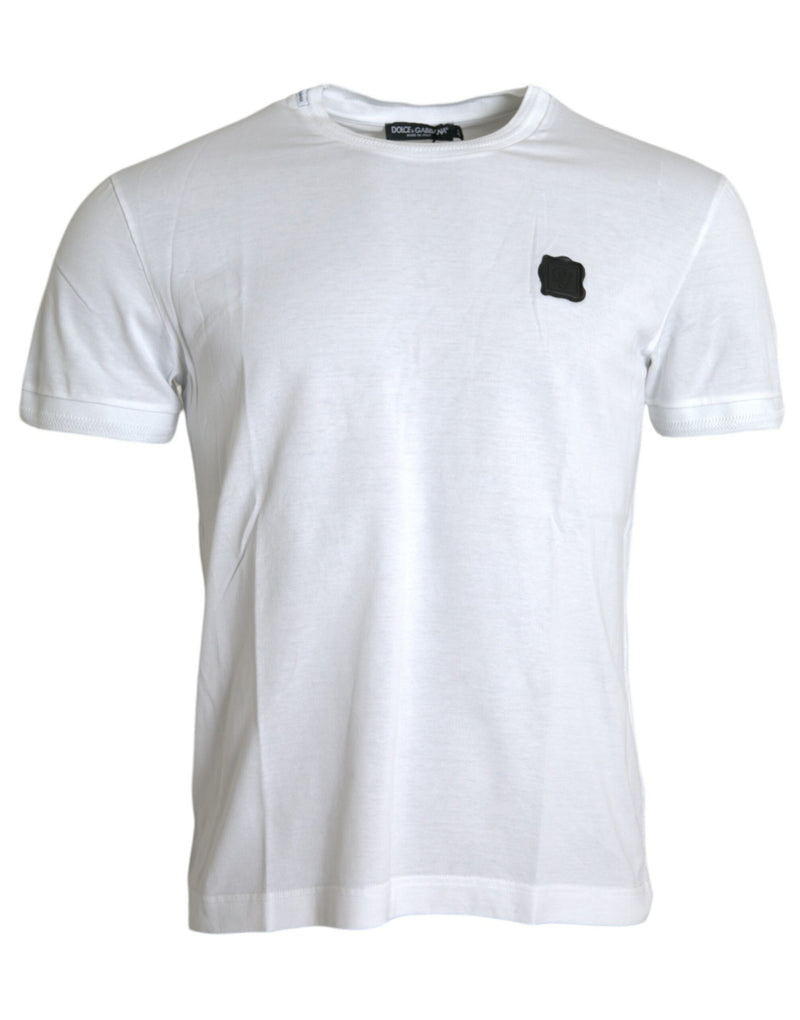 Dolce & Gabbana White Logo Patch Cotton Crew Neck T-shirt