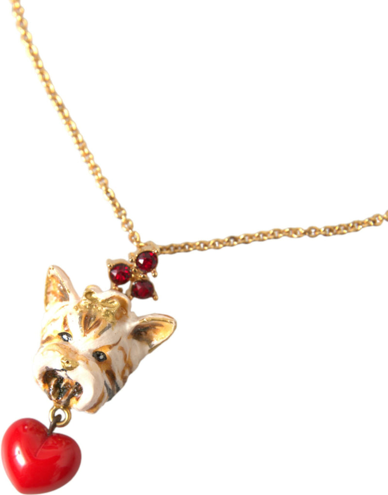 Dolce & Gabbana Gold Brass Chain Dog Heart Pendant Charm Necklace