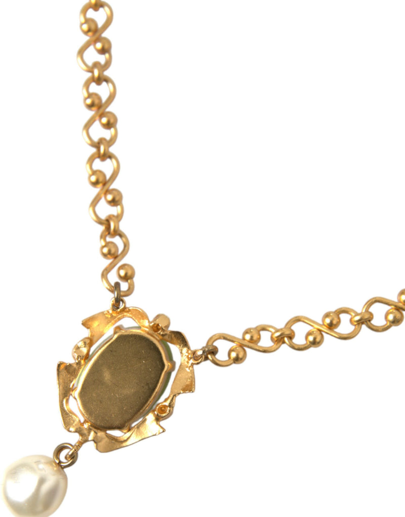 Dolce & Gabbana Gold Brass Chain Pearl Pendant Charm Necklace