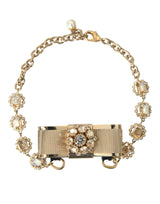 Dolce & Gabbana Gold Brass Clear Crystal Bow Chain Choker Necklace