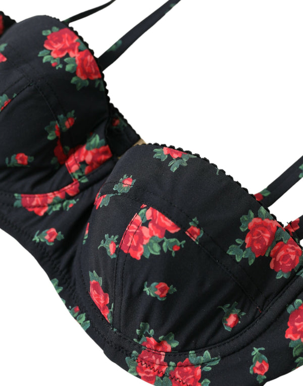 Dolce & Gabbana Black Red Roses Two Piece Swimwear Bikini