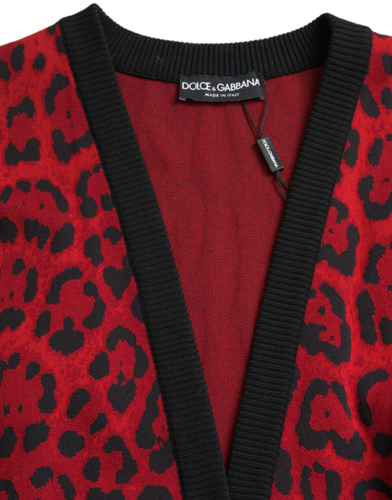 Dolce & Gabbana Red Leopard Wool Robe Belted Cardigan Sweater