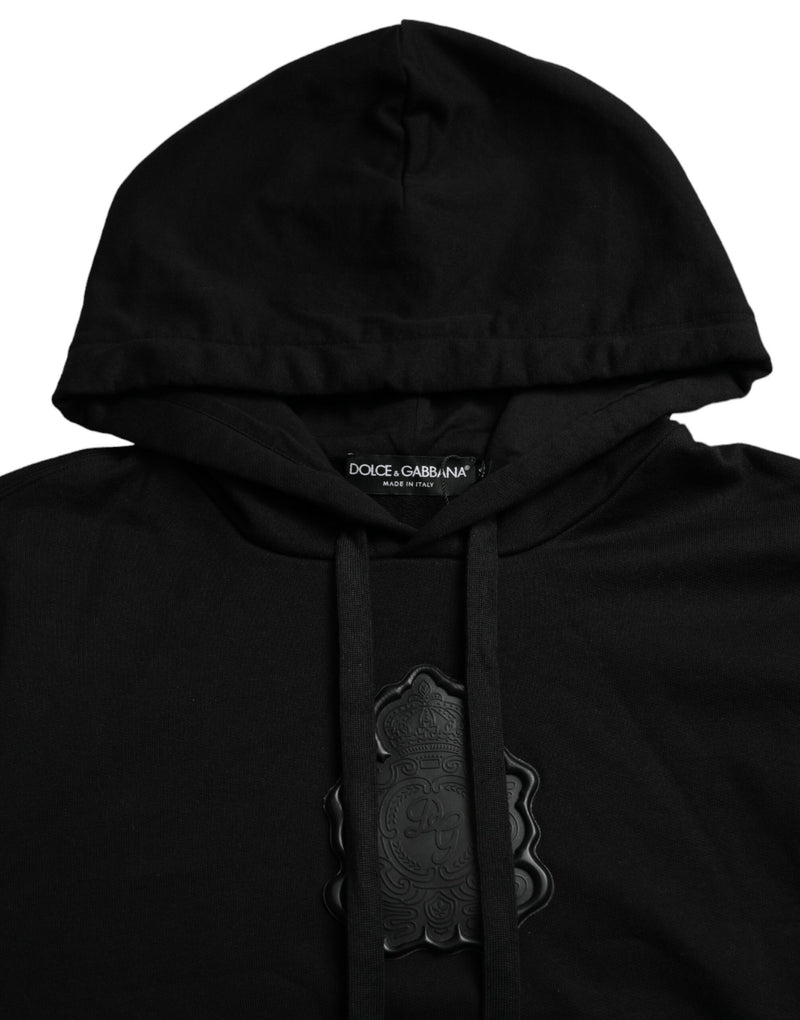 Dolce & Gabbana Black Cotton Hooded Pullover Sweater