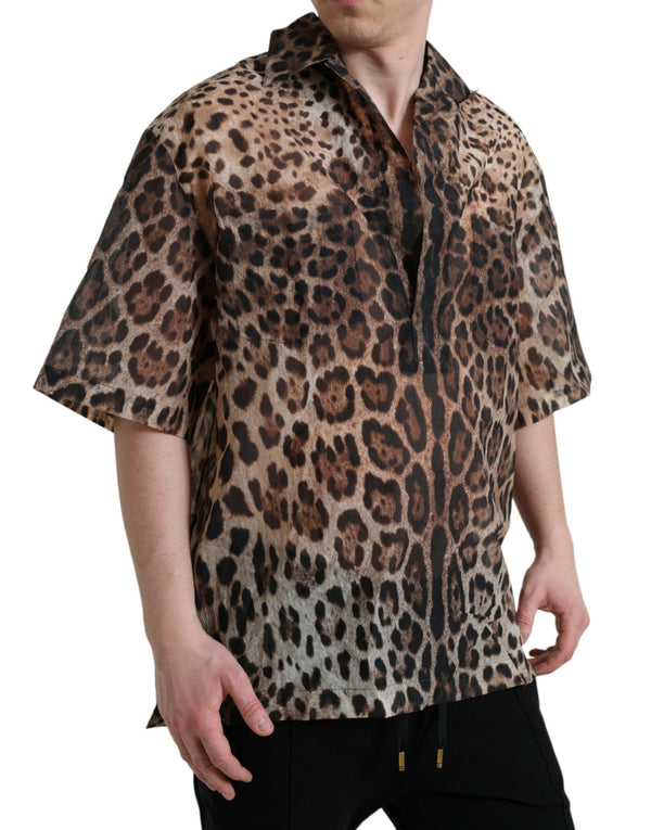 Dolce & Gabbana Brown Leopard Button Down Casual Shirt