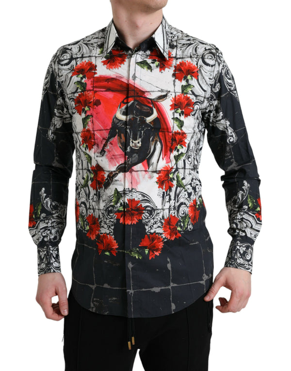 Dolce & Gabbana Slim Fit Floral Bull Cotton Dress Shirt