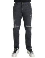 Dolce & Gabbana Gray Slim Fit Logo Plaque Cotton Denim Jeans