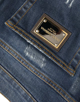 Dolce & Gabbana Blue Distressed Cotton Skinny Denim Jeans