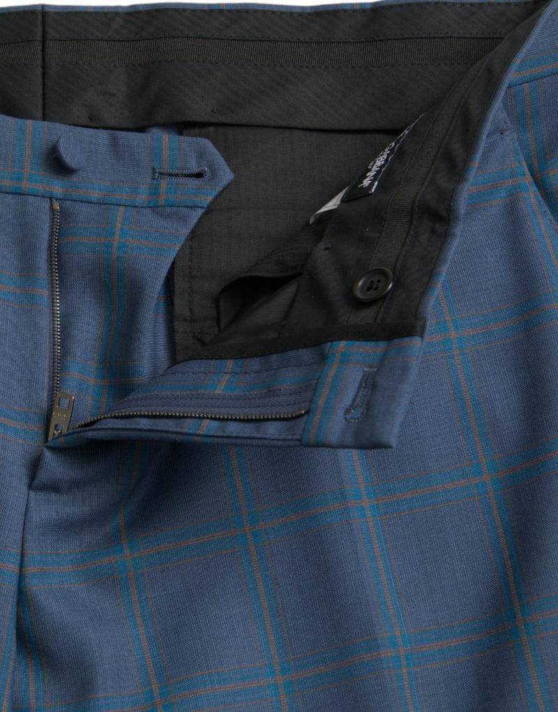 Dolce & Gabbana Blue Checkered Wool Men Dress Pants