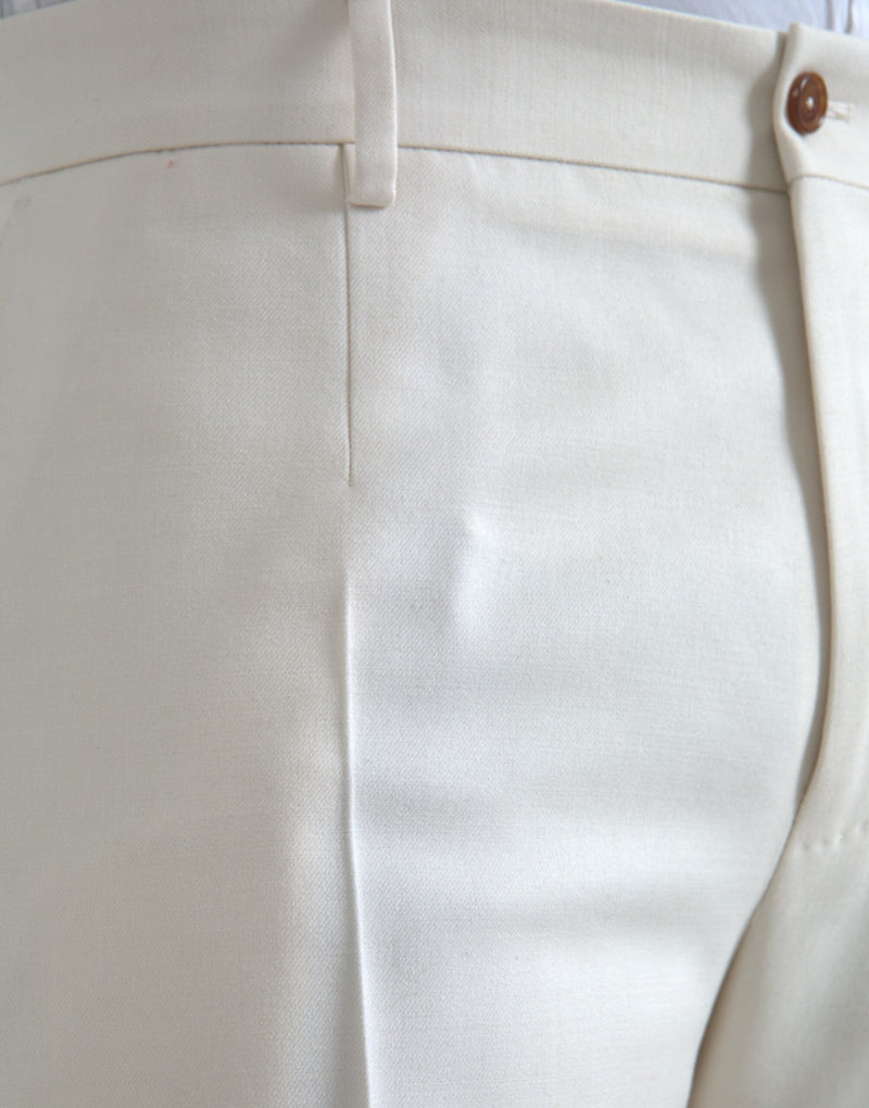 Dolce & Gabbana White Wool Wide Leg Mid Waist Pants