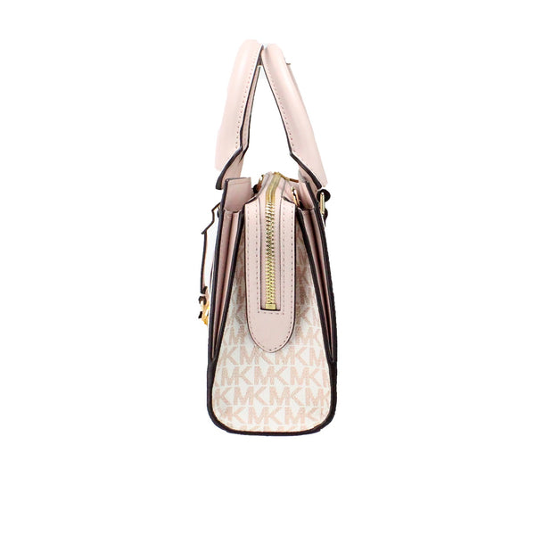 Michael Kors Sheila Small White Rose Gold PVC Center Zip Satchel Purse Bag