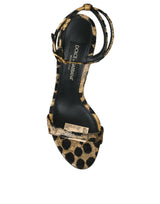 Dolce & Gabbana Gold Leopard Crystals Heels Sandals Shoes