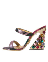 Dolce & Gabbana Multicolor Jacquard Crystals Sandals Shoes