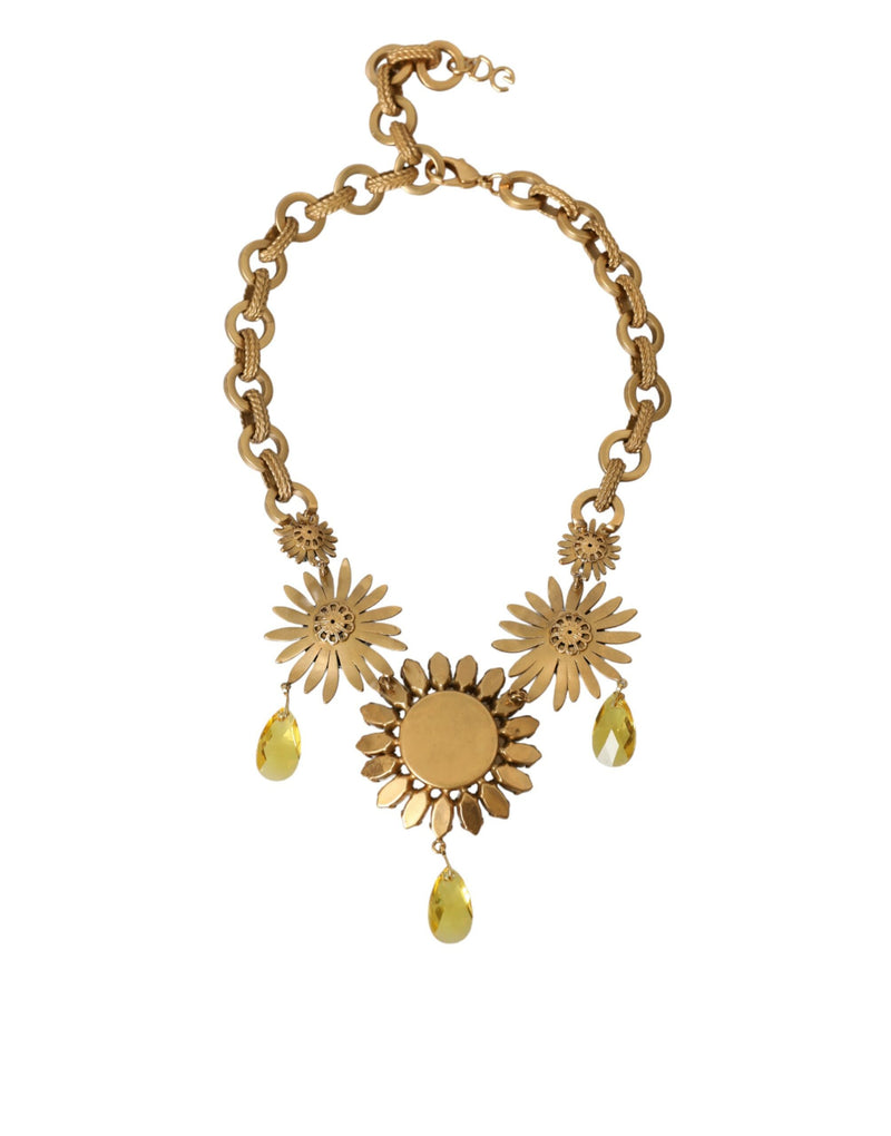 Dolce & Gabbana Gold Tone Brass Sunflower Crystal Embellished Necklace