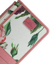 Dolce & Gabbana Pink Floral Leather DG Logo Zip Card Holder Women Wallet