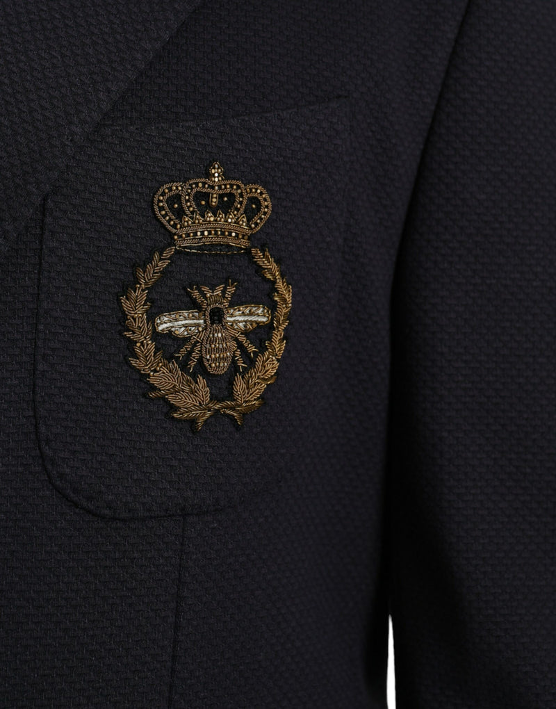 Dolce & Gabbana Dark Blue Crown Bee Double Breasted Blazer