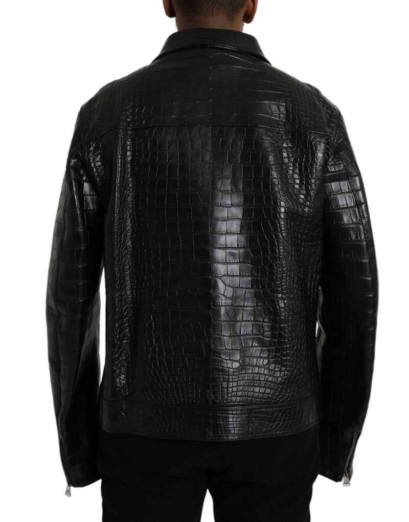 Dolce & Gabbana Black Exotic Leather Full Zip Jacket