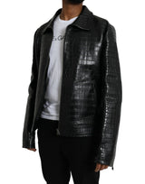 Dolce & Gabbana Black Exotic Leather Full Zip Jacket