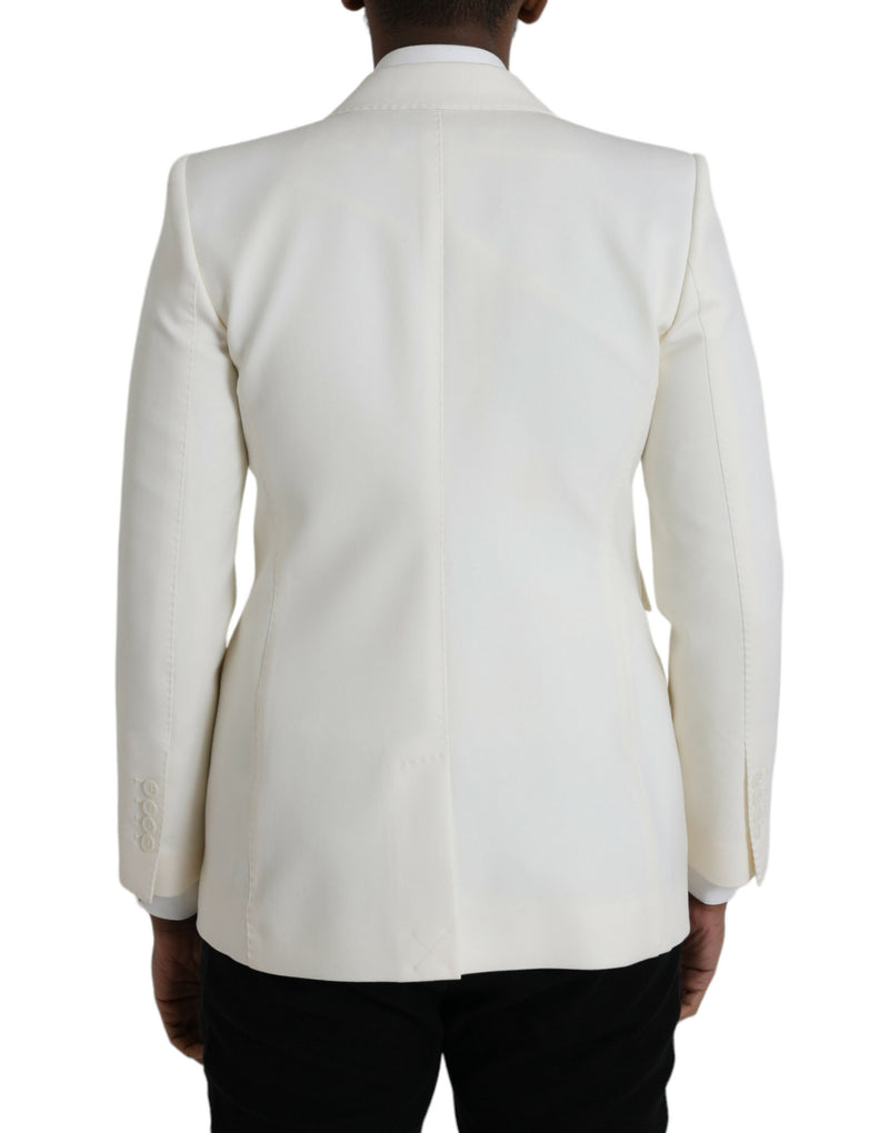 Dolce & Gabbana White Wool Single Breasted Coat Blazer