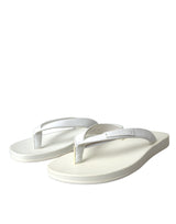 Dolce & Gabbana White Calfskin Leather Slip On Flip Flop Shoes