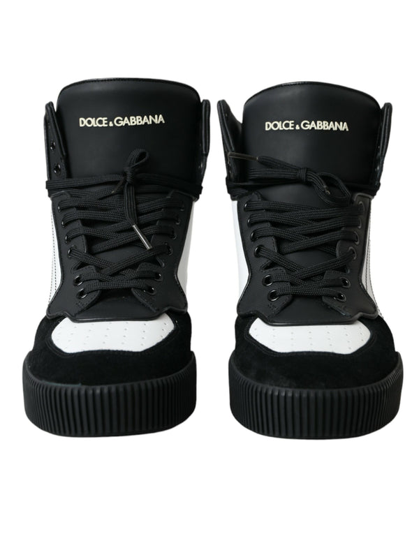 Dolce & Gabbana Black White Leather Miami High Top Sneakers Shoes