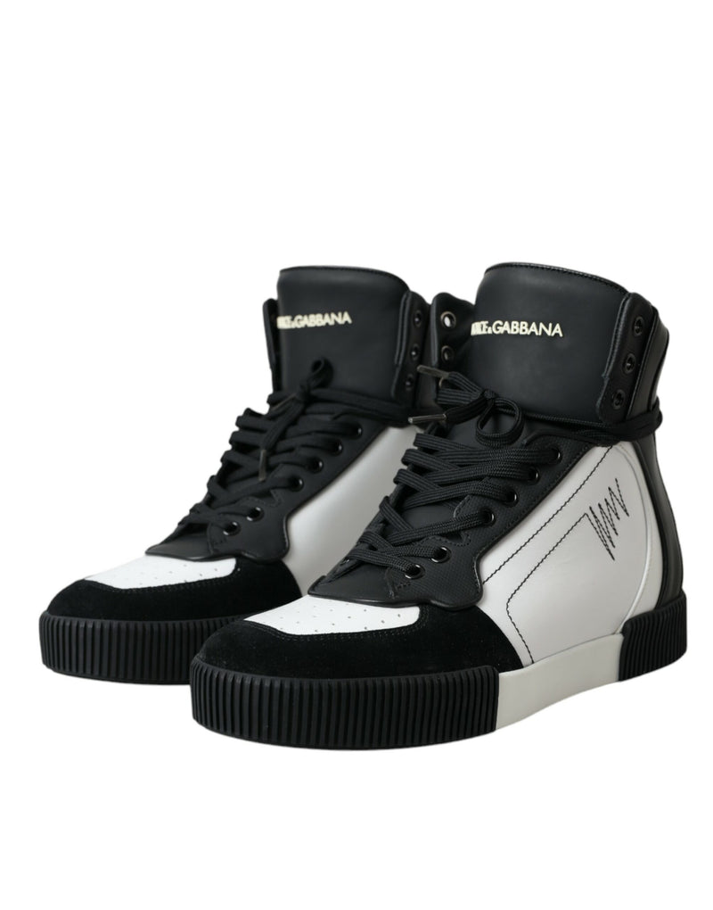 Dolce & Gabbana Black White Leather Miami High Top Sneakers Shoes