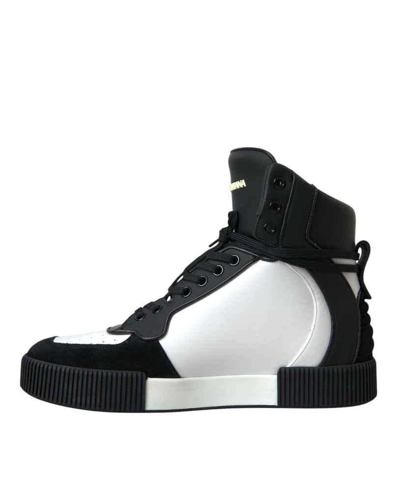 Dolce & Gabbana Black White Leather Miami High Top Sneakers Shoes