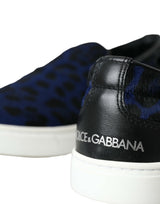 Dolce & Gabbana Blue Calfskin Hair Leopard Sneakers Shoes