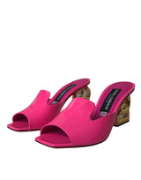 Dolce & Gabbana Neon Pink Leather Logo Heels Sandals Shoes