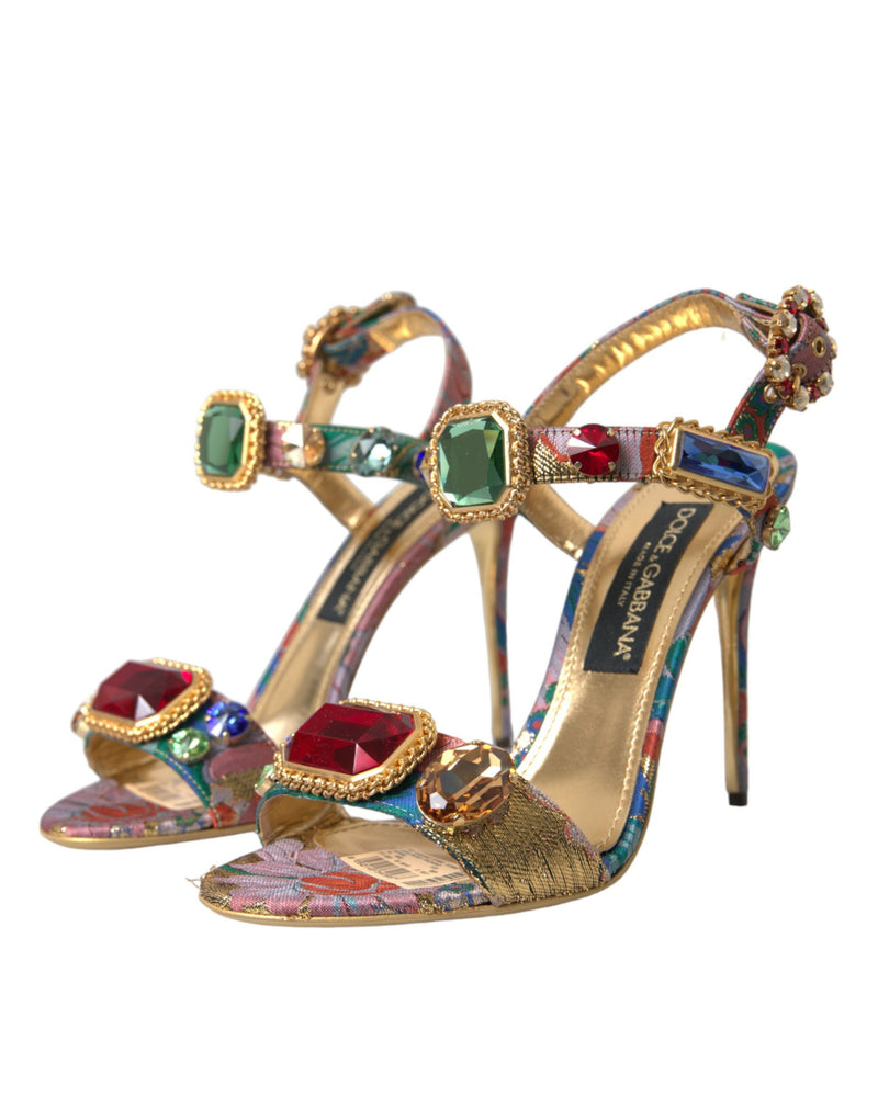 Dolce & Gabbana Multicolor Jacquard Crystals Sandals Shoes