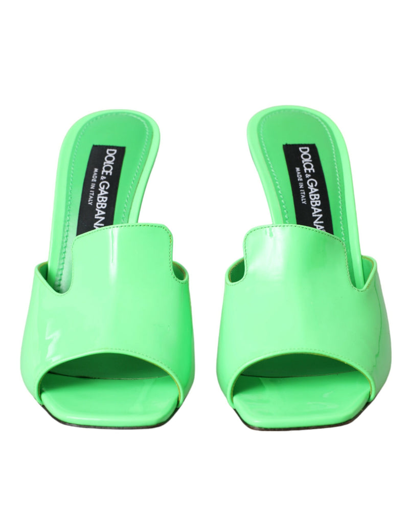 Dolce & Gabbana Neon Green Leather Logo Heels Sandals Shoes