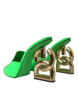 Dolce & Gabbana Neon Green Leather Logo Heels Sandals Shoes