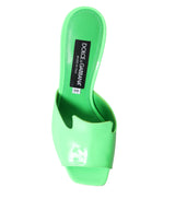 Dolce & Gabbana Neon Green Leather Logo Heels Sandals Shoes