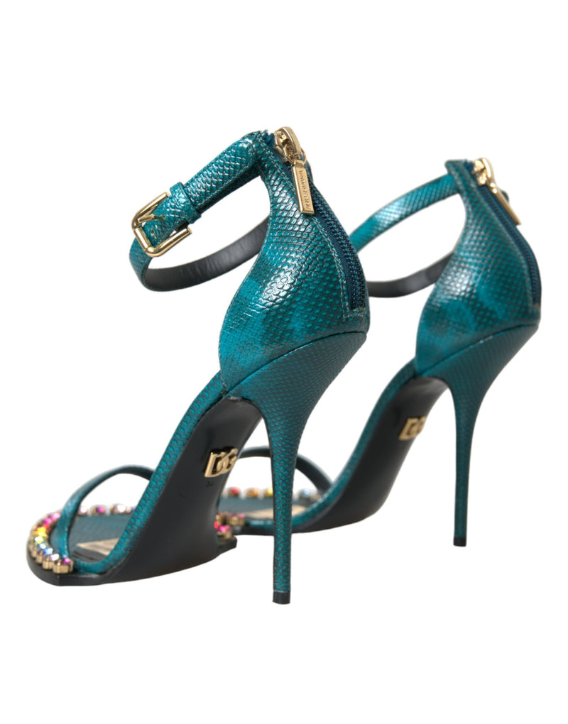 Dolce & Gabbana Blue Exotic Leather Crystal Sandals Shoes