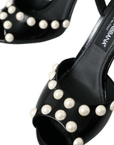 Dolce & Gabbana Black Embellished Leather Sandals Heels Shoes