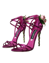 Dolce & Gabbana Purple Flower Satin Heels Sandals Shoes