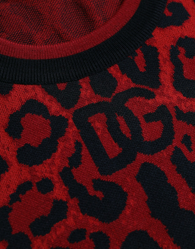 Dolce & Gabbana Red Leopard Wool Crew Neck Pullover Sweater