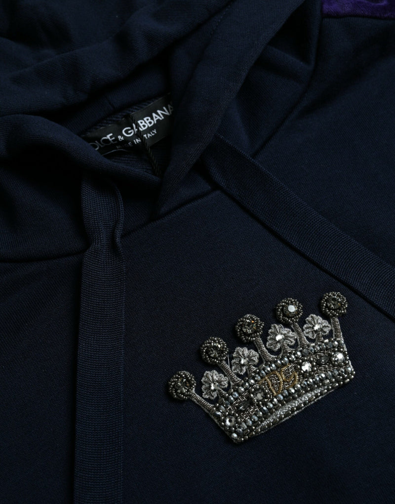 Dolce & Gabbana Dark Blue Cotton Crown Hooded Sweatshirt Sweater