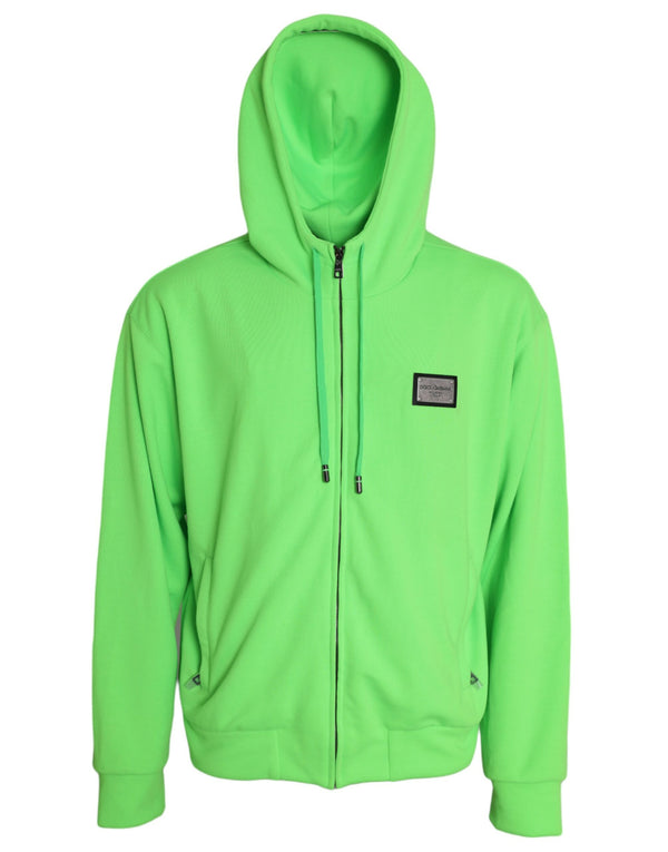 Dolce & Gabbana Neon Green Logo Full Zip Hooded Sweatshirt Sweater