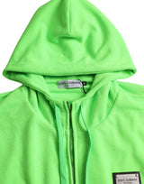 Dolce & Gabbana Neon Green Logo Full Zip Hooded Sweatshirt Sweater